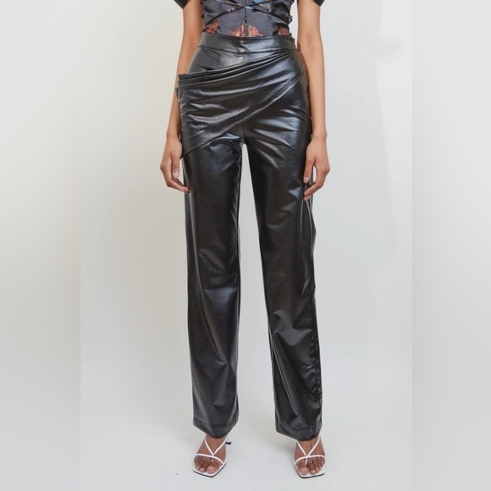 Kim Shui Revolve Runway Black High Waisted Faux Leather Skirted Pants